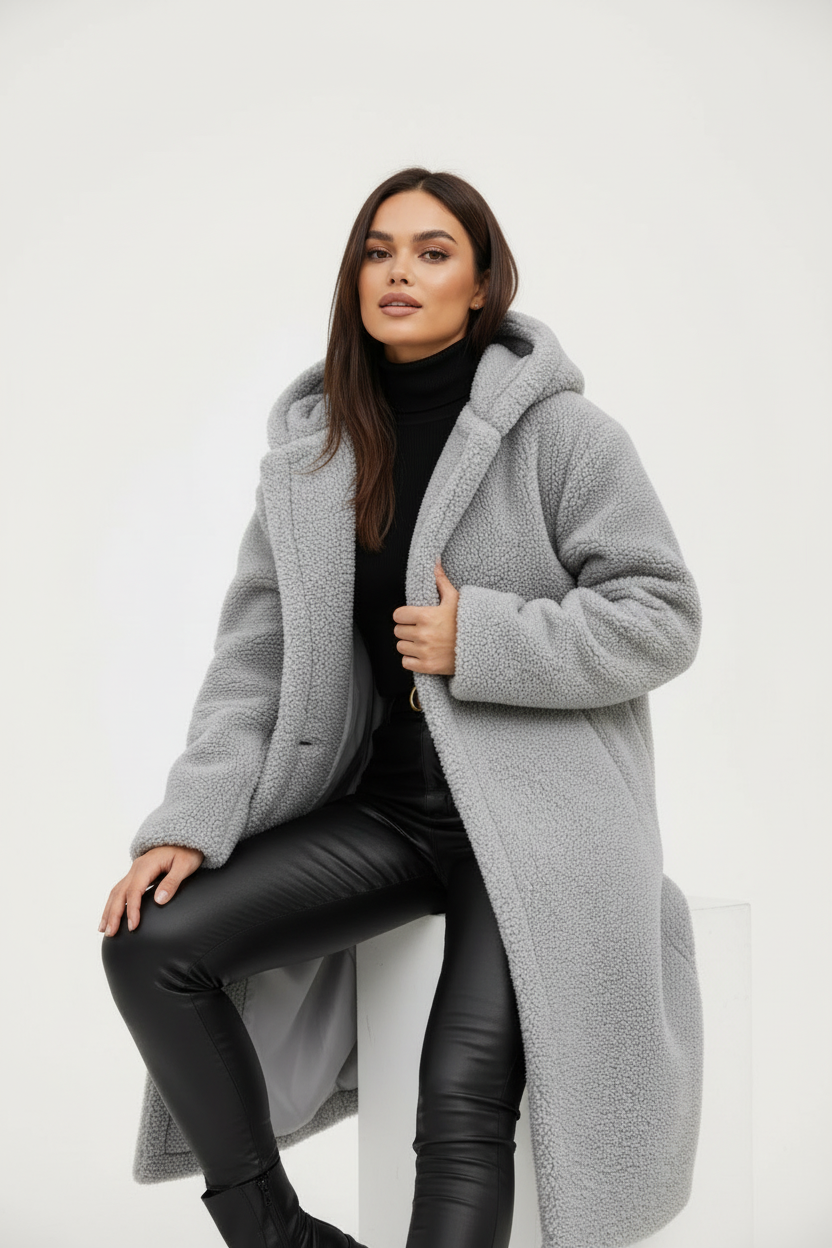 Emma Women's Cozy Long Teddy Coat with Plush Fleece Lining