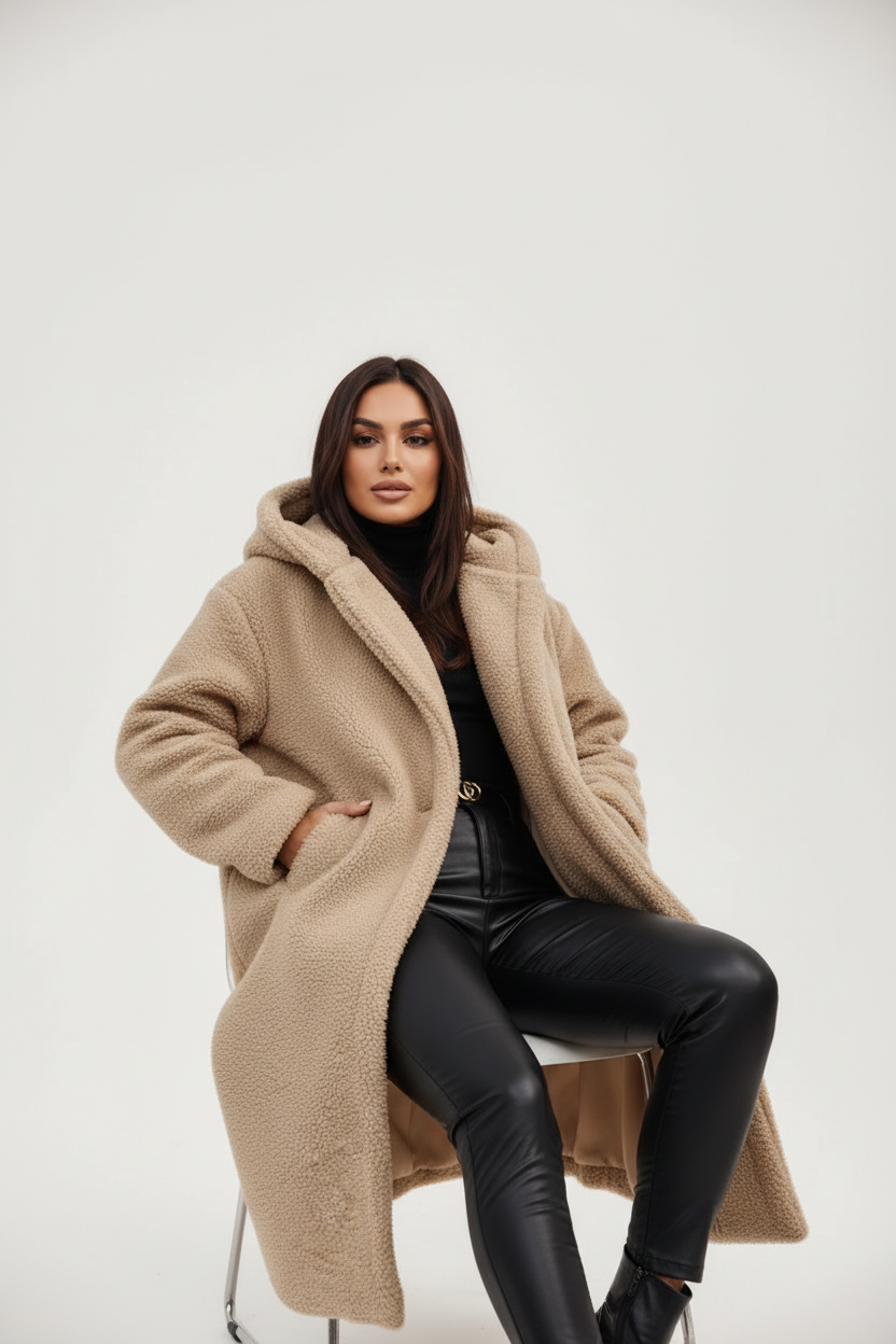 Emma Women's Cozy Long Teddy Coat with Plush Fleece Lining
