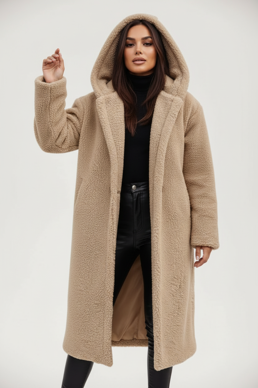 Emma Women's Cozy Long Teddy Coat with Plush Fleece Lining