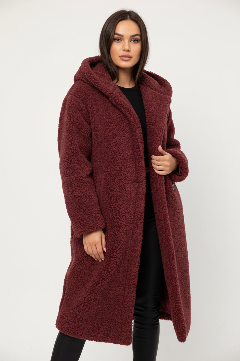 Emma Women's Cozy Long Teddy Coat with Plush Fleece Lining