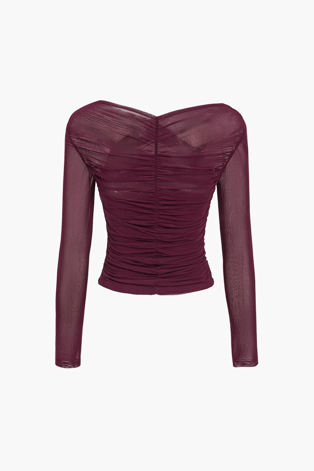 Ruched Mesh Long Sleeve Cross-Front Top