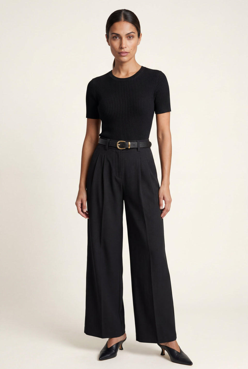Lia | Wide-leg High-waisted Tailored Trousers with Pleats