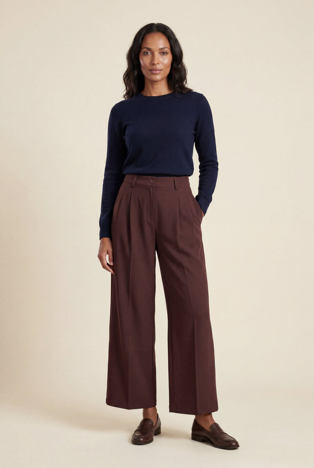 Lia | Wide-leg High-waisted Tailored Trousers with Pleats