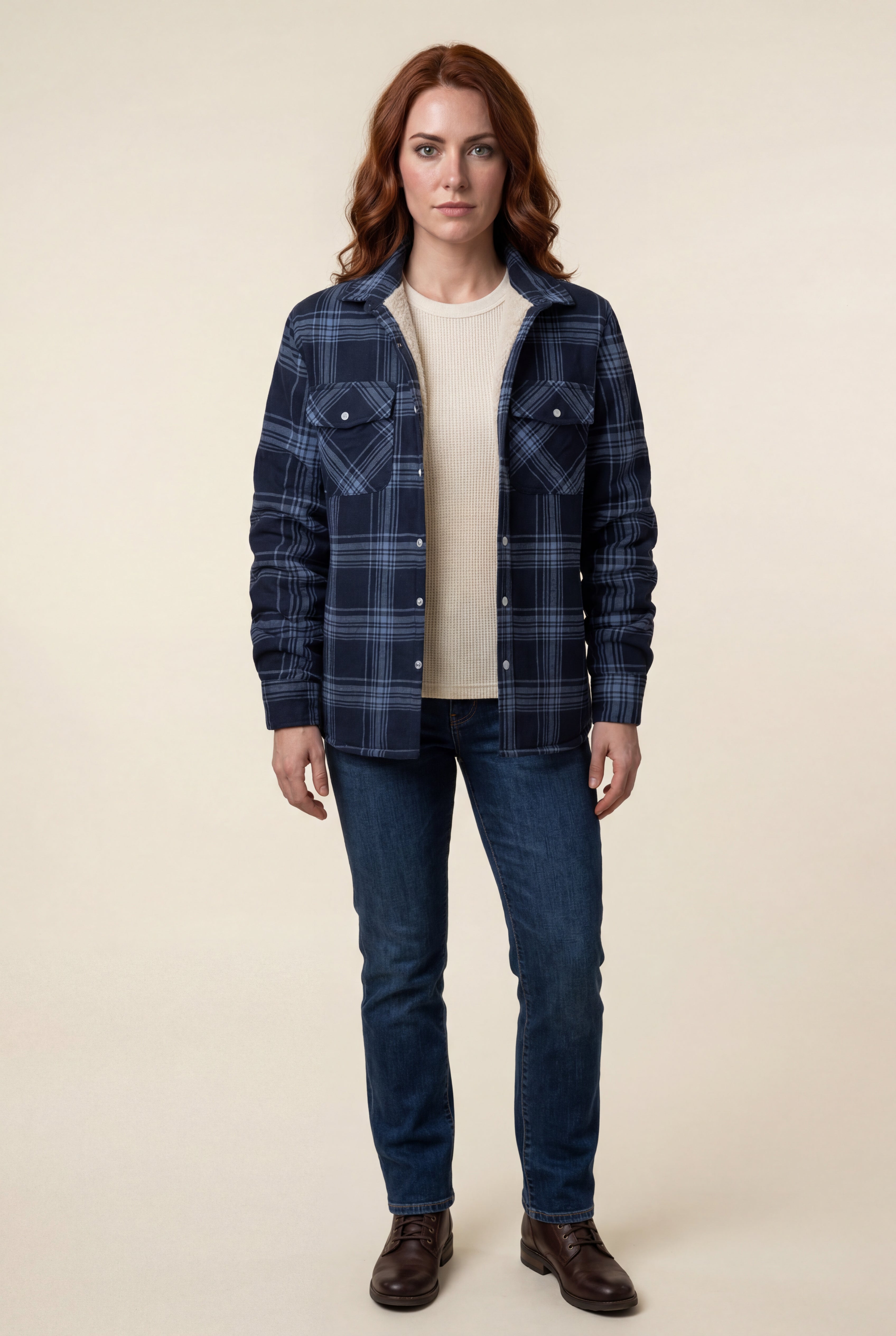 Women's -Lined Plaid Relaxed Shirt Jacket | Senna