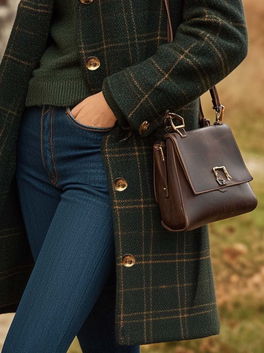 Lia | Women's Wool Coat – Long Elegant Plaid Coat with Fitted Cut & Light Warmth