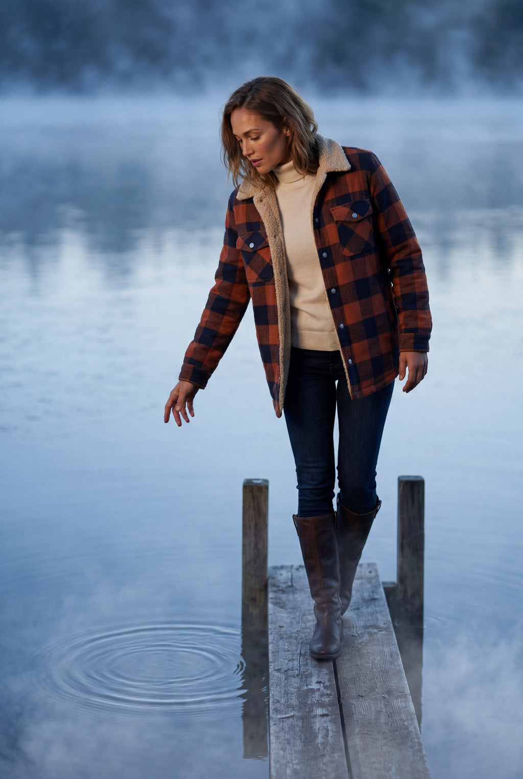 Women's -Lined Plaid Relaxed Shirt Jacket | Senna
