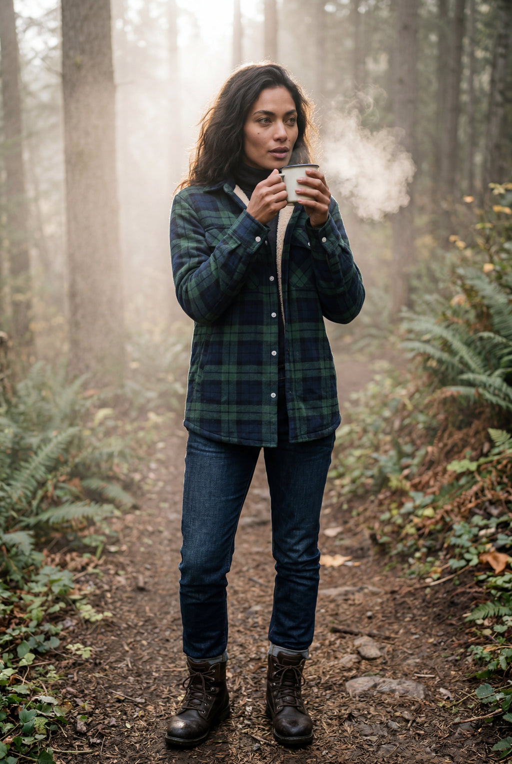 Women's -Lined Plaid Relaxed Shirt Jacket | Senna