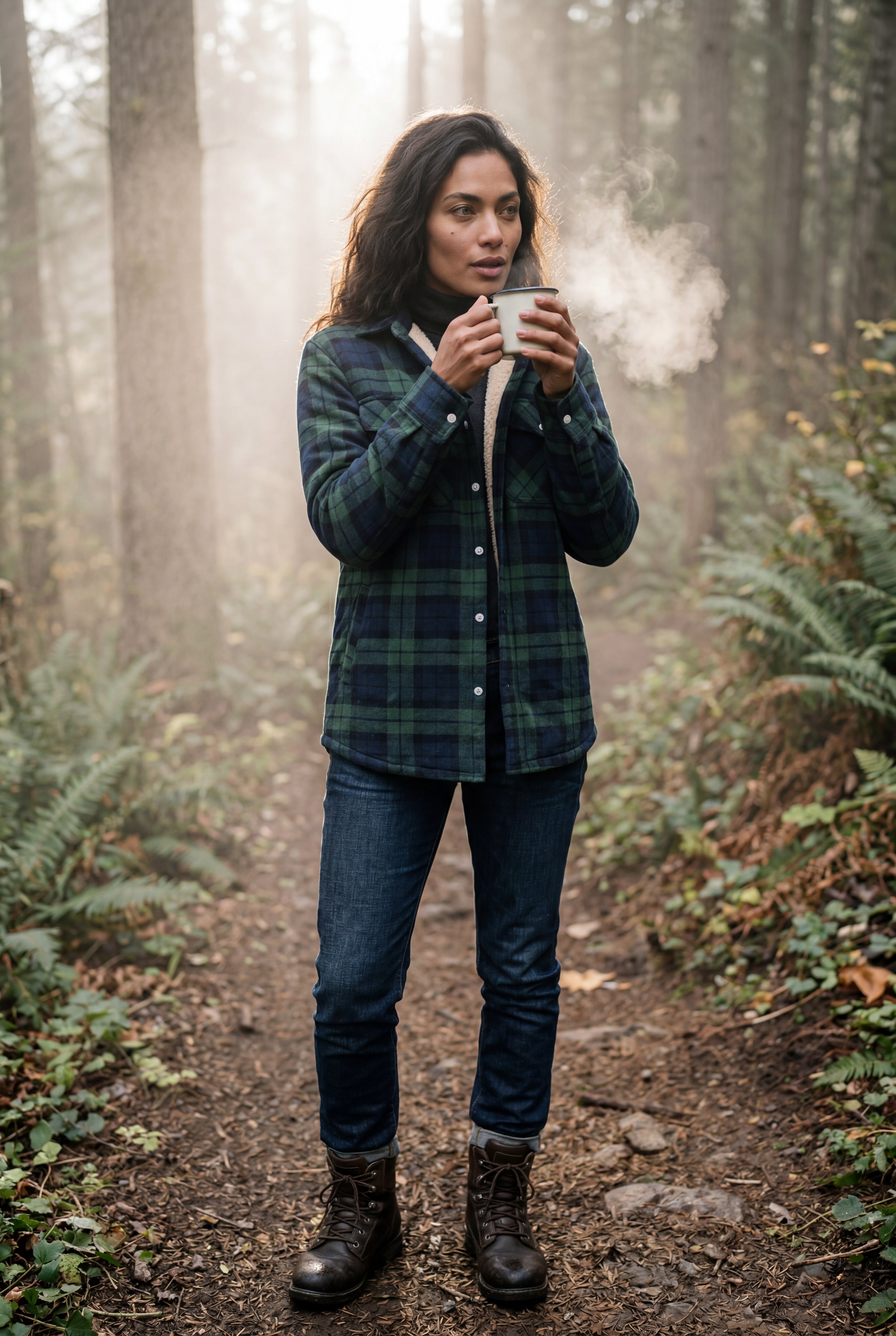 Women's -Lined Plaid Relaxed Shirt Jacket | Senna