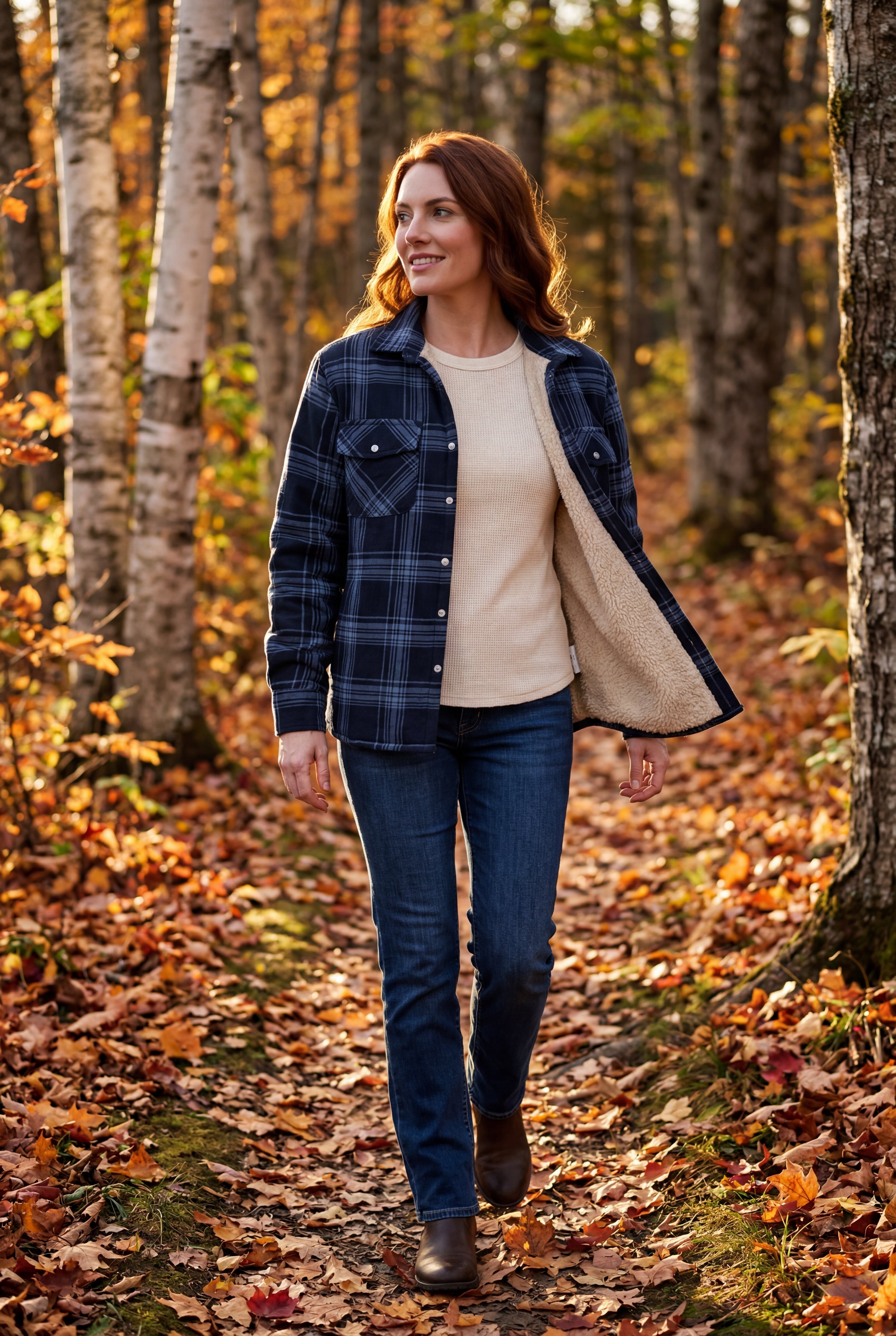 Women's -Lined Plaid Relaxed Shirt Jacket | Senna