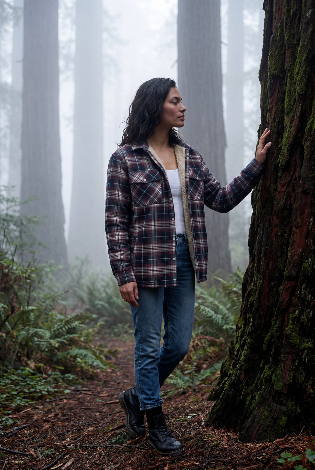 Women's -Lined Plaid Relaxed Shirt Jacket | Senna