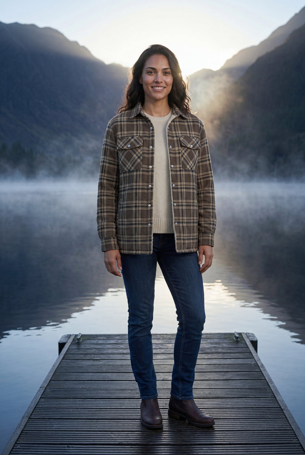 Women's -Lined Plaid Relaxed Shirt Jacket | Senna