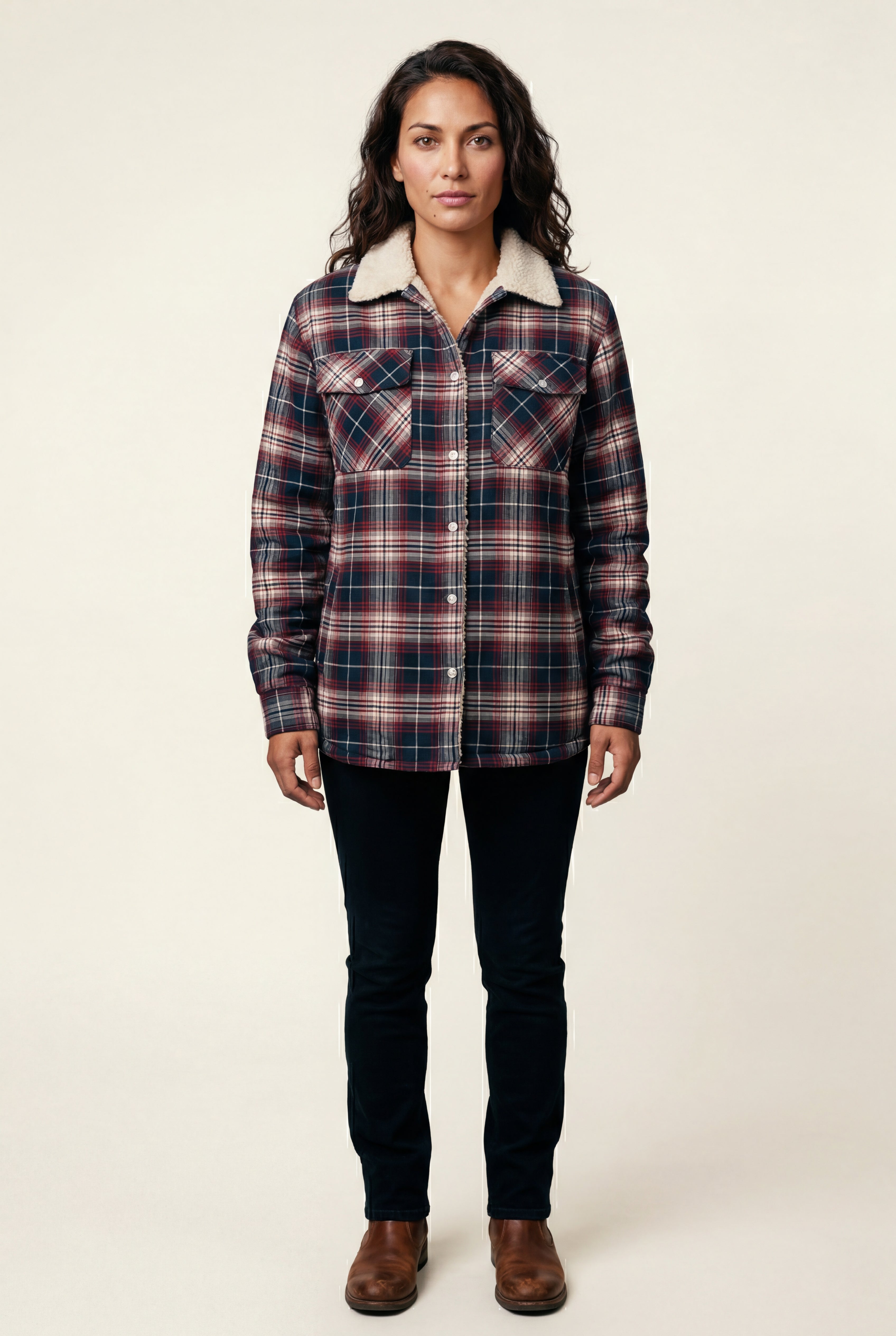 Women's -Lined Plaid Relaxed Shirt Jacket | Senna