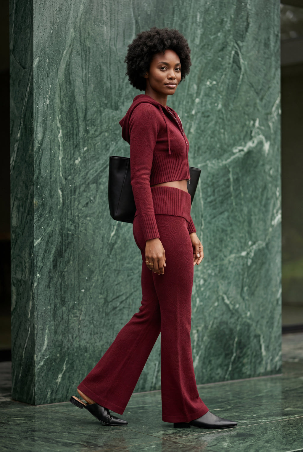 Lia | Ribbed Cropped Hoodie and Flared Pants Lounge Set