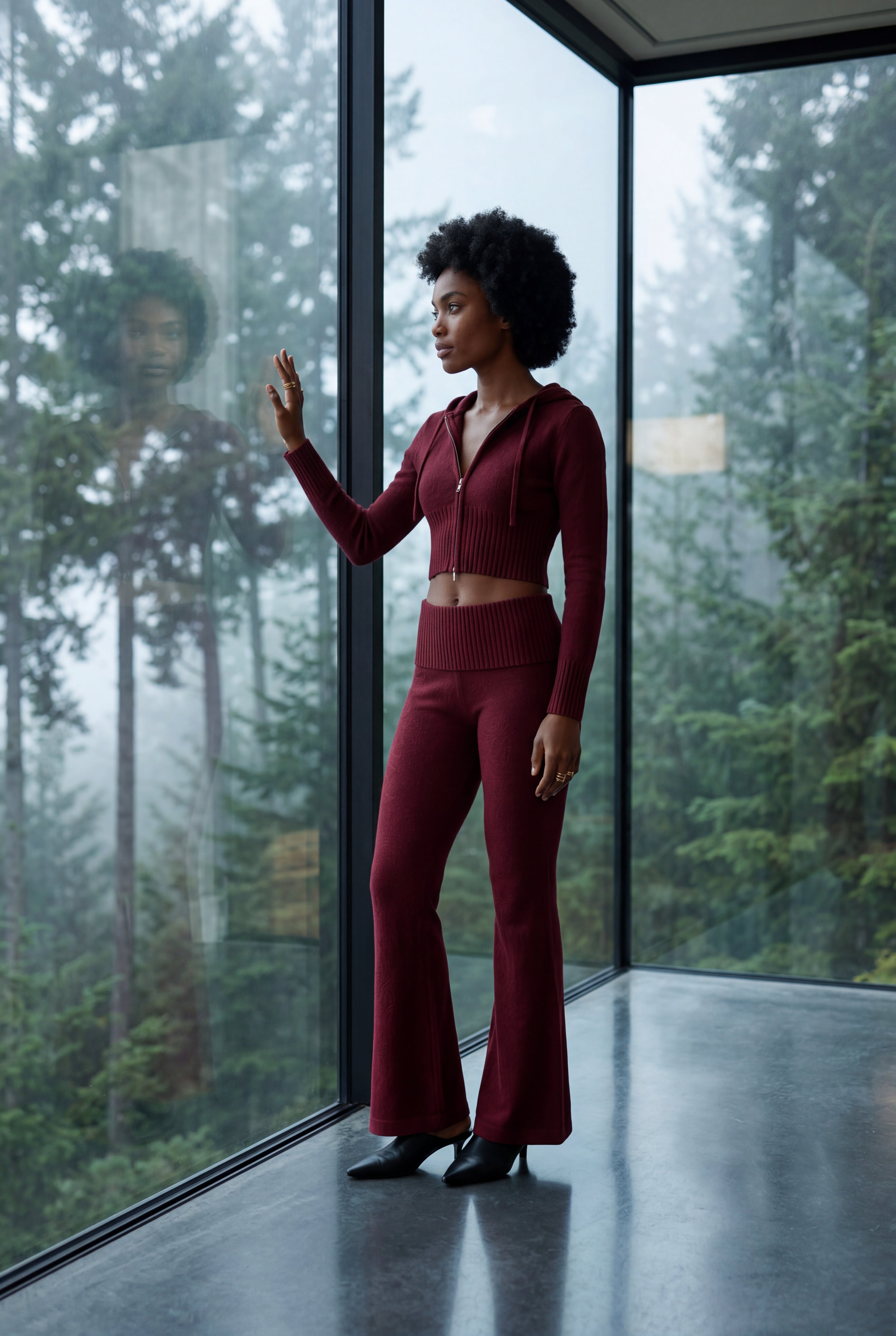 Lia | Ribbed Cropped Hoodie and Flared Pants Lounge Set