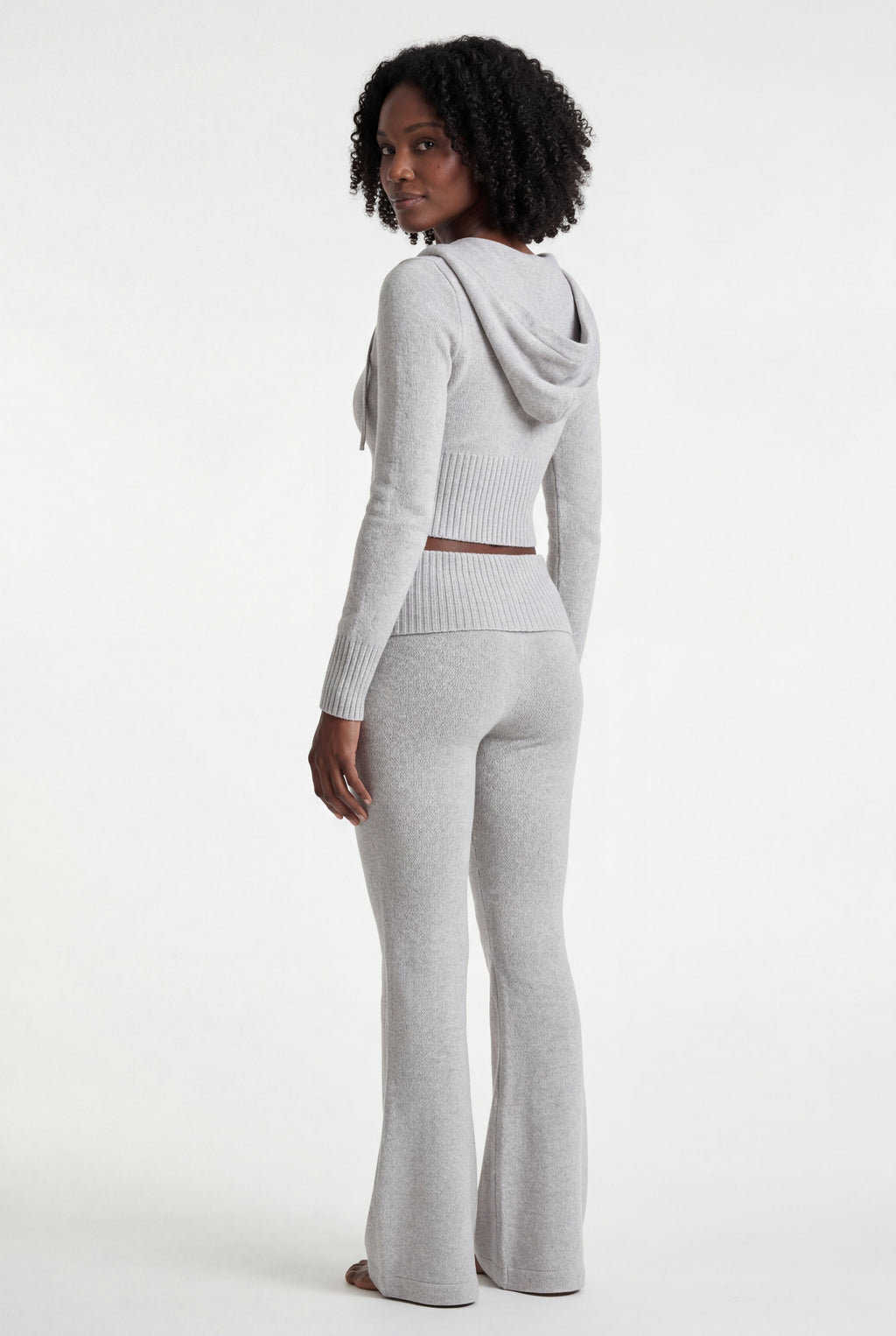 Lia | Ribbed Cropped Hoodie and Flared Pants Lounge Set