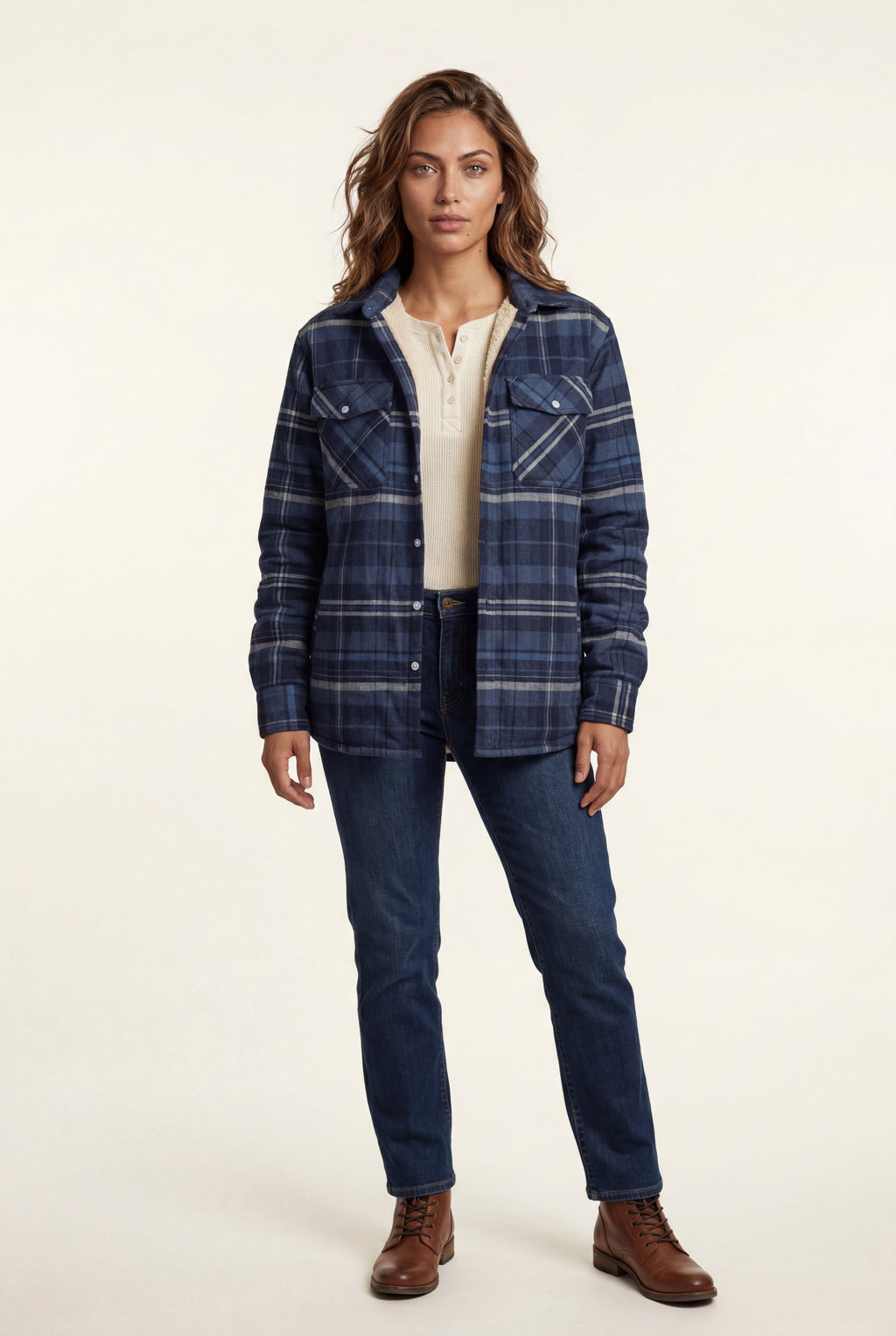 Women's -Lined Plaid Relaxed Shirt Jacket | Senna