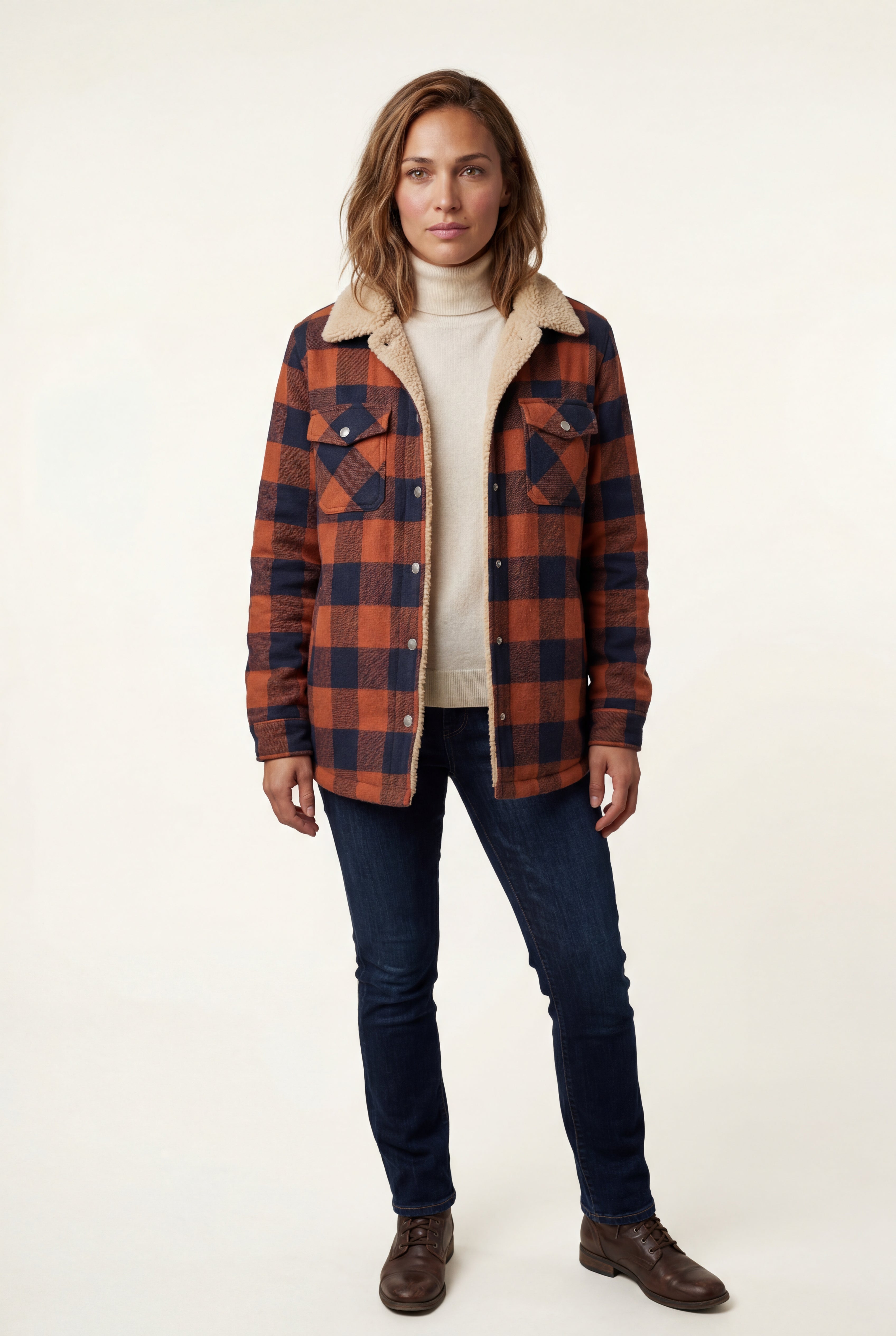 Women's -Lined Plaid Relaxed Shirt Jacket | Senna