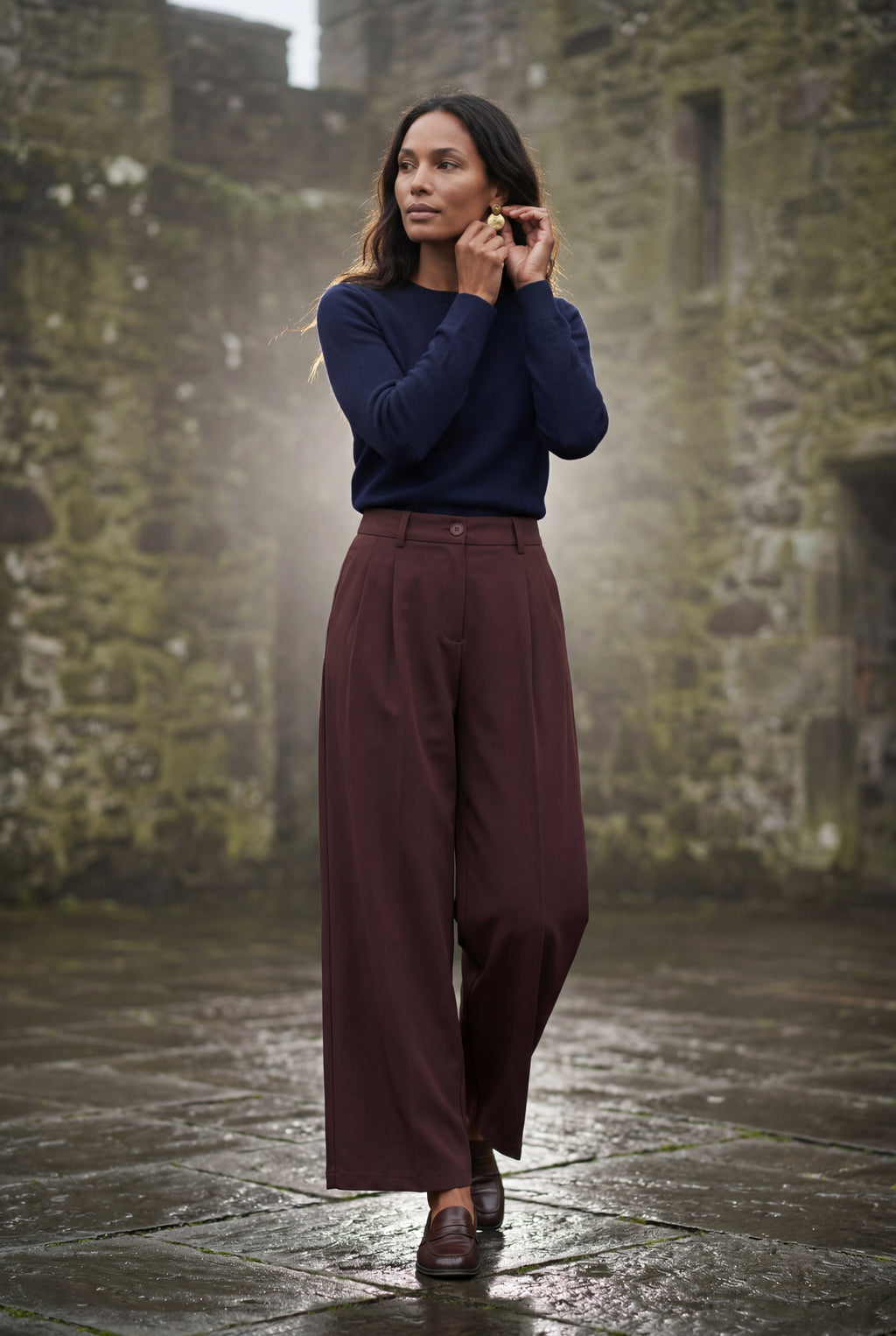 Lia | Wide-leg High-waisted Tailored Trousers with Pleats